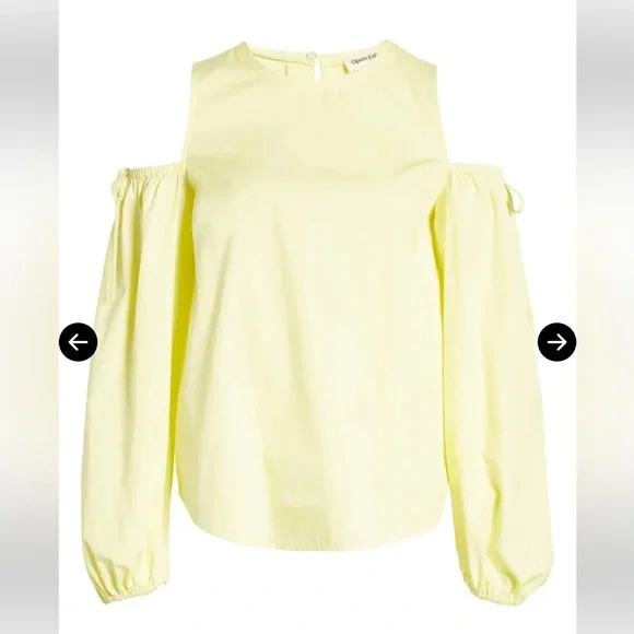 NEW Open Edit Cold Shoulder Cotton Poplin Shirt - Yellow Elfin - Picture 5 of 7